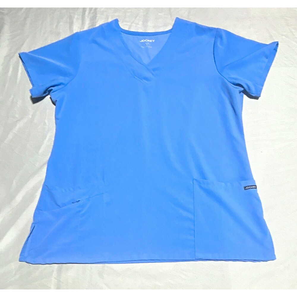 Jockey Womens Large Periwinkle Blue V-Neck Scrub Top Medical Uniform Shirt
